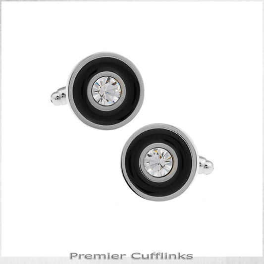 Silver And Black with Gem Inset Cufflinks