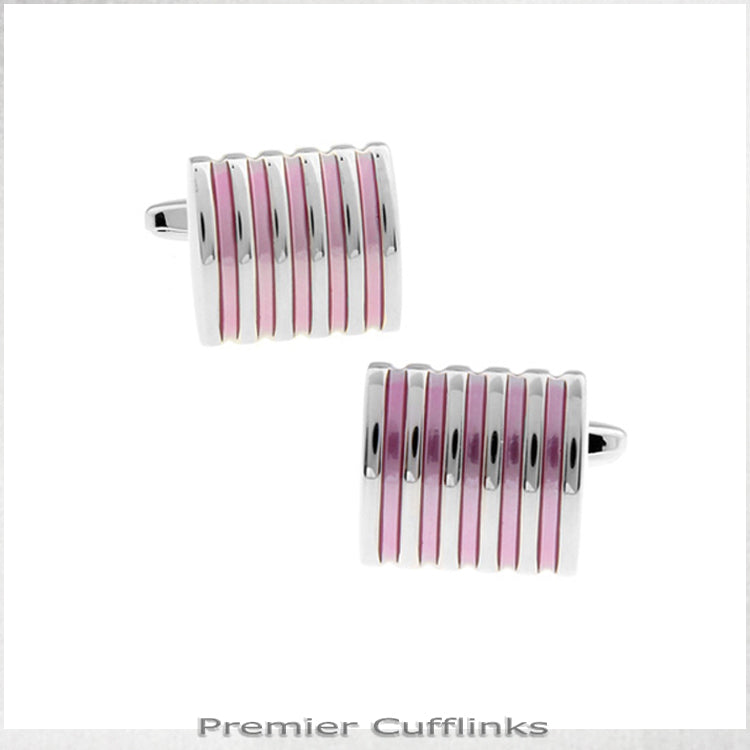 Silver and Pink Ribs Cufflinks