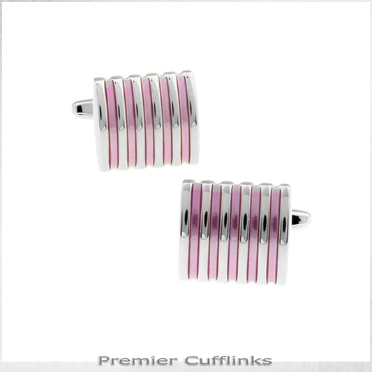 Silver and Pink Ribs Cufflinks
