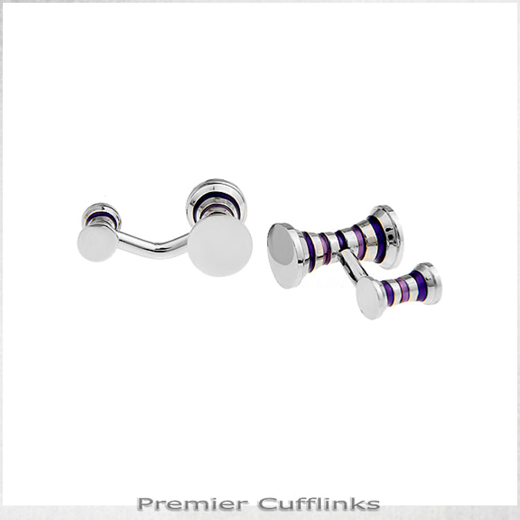 Silver and Purple Cyllindrical Cufflinks