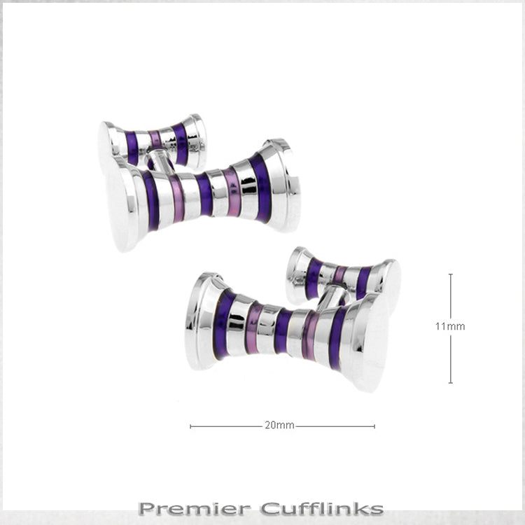Silver and Purple Cyllindrical Cufflinks