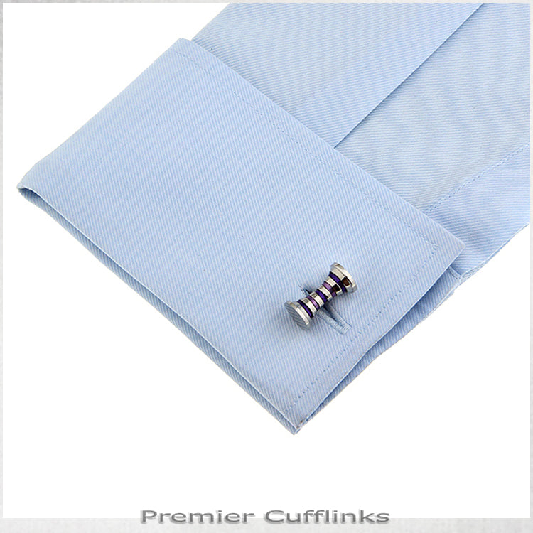Silver and Purple Cyllindrical Cufflinks