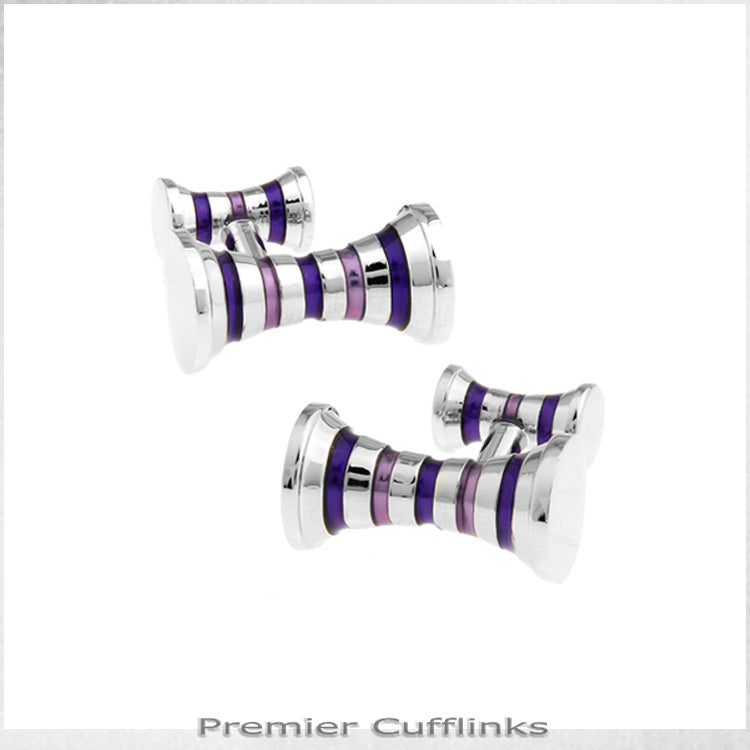 Silver and Purple Cyllindrical Cufflinks