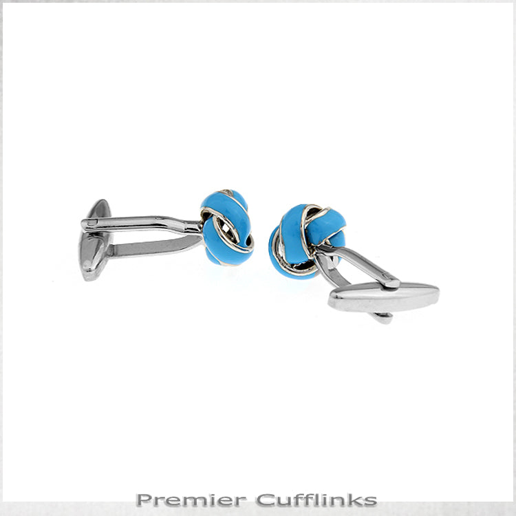 Silver and Sky Blue Knot Cufflinks