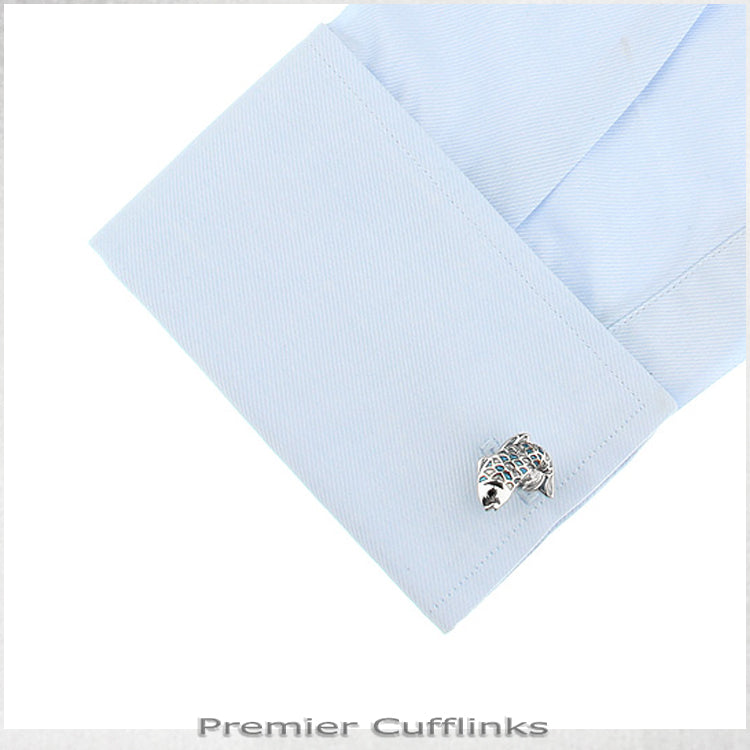 Silver and Turquoise Fish Cufflinks