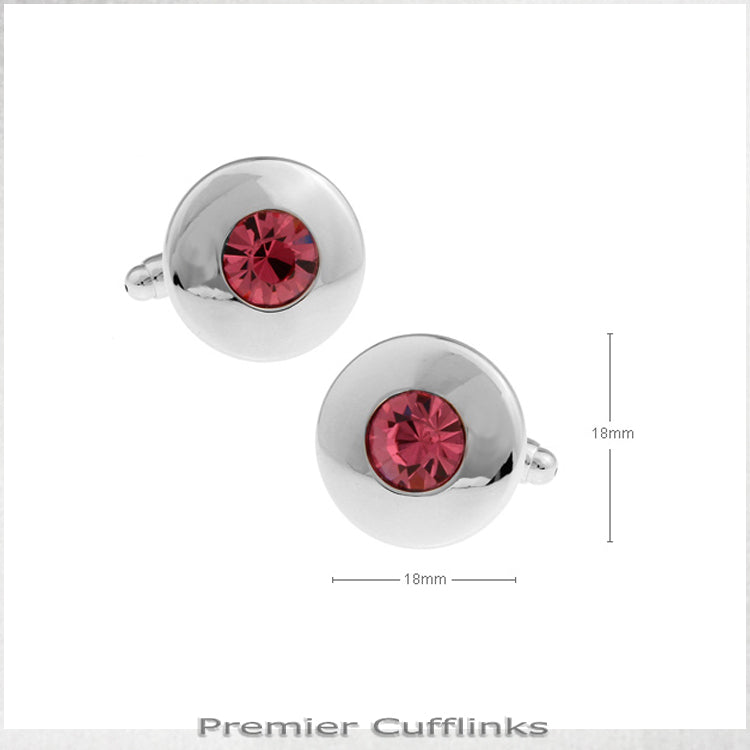 Silver Circle With Pink Inset Cufflinks