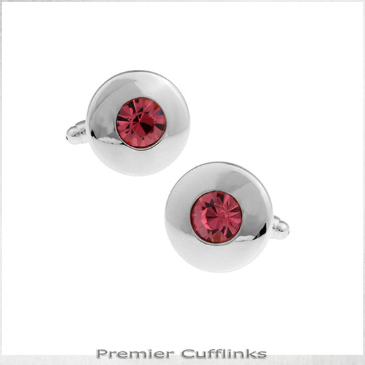 Silver Circle With Pink Inset Cufflinks