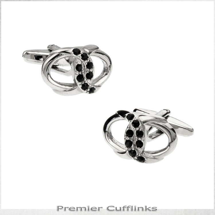 Silver Interlinked Rings with Black Insets Cufflinks