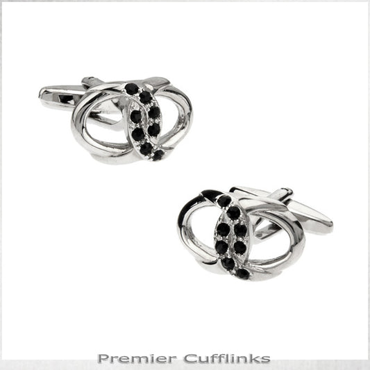 Silver Interlinked Rings with Black Insets Cufflinks