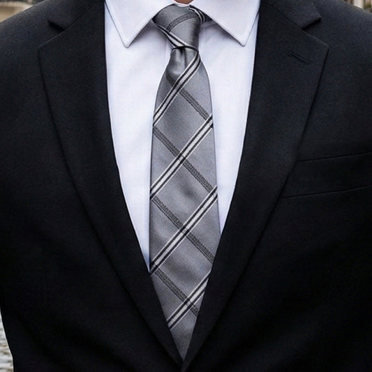 Silver Plaid Mens Tie