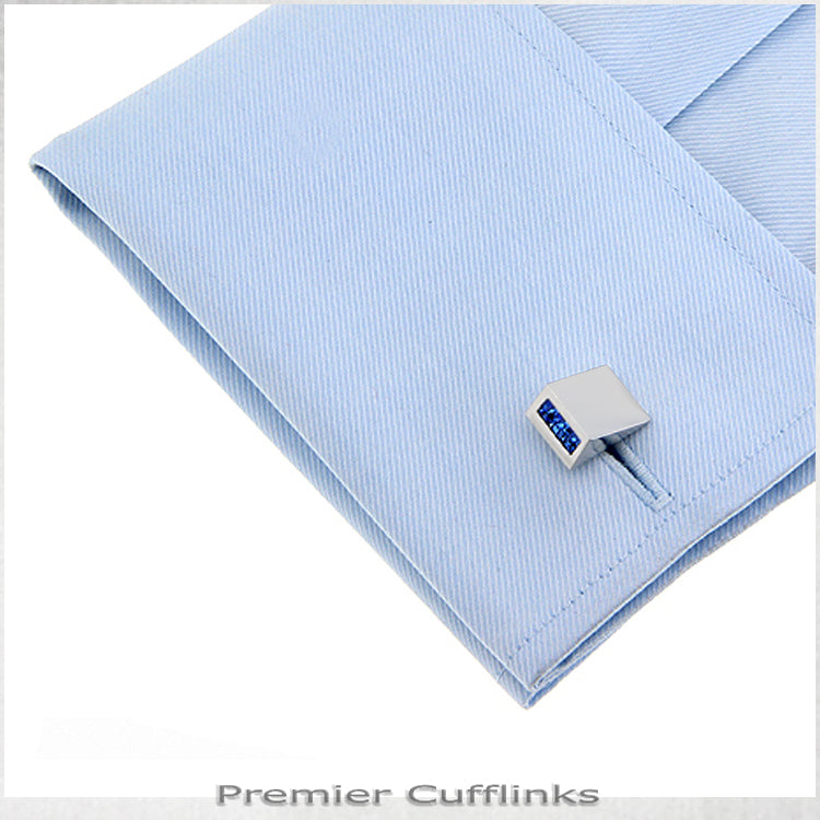 Silver Prism with Blue Crystal Inset Cufflinks