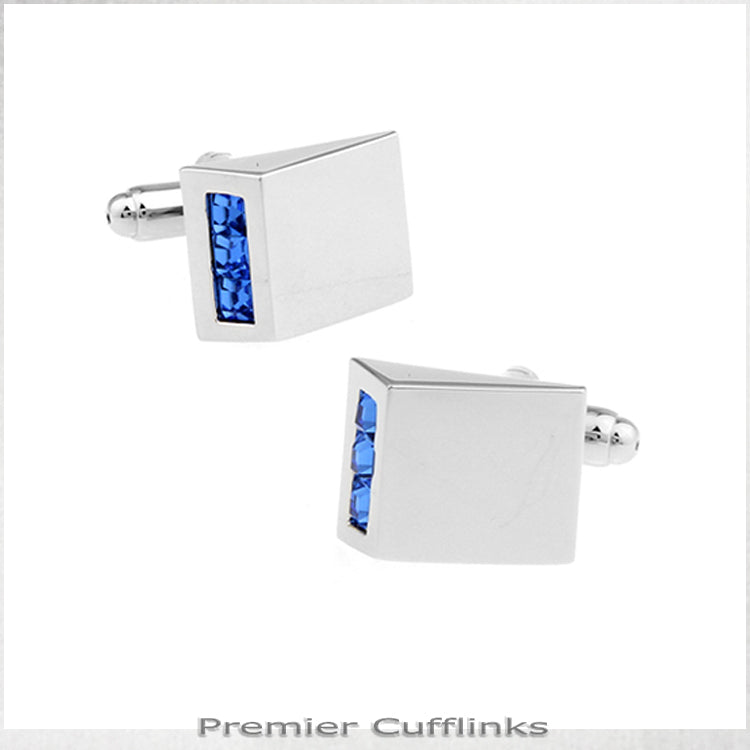 Silver Prism with Blue Crystal Inset Cufflinks