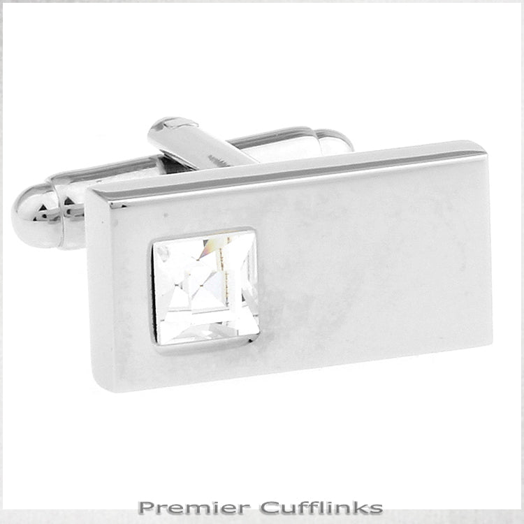 Silver Rectangle with Crystal Inset Cufflinks