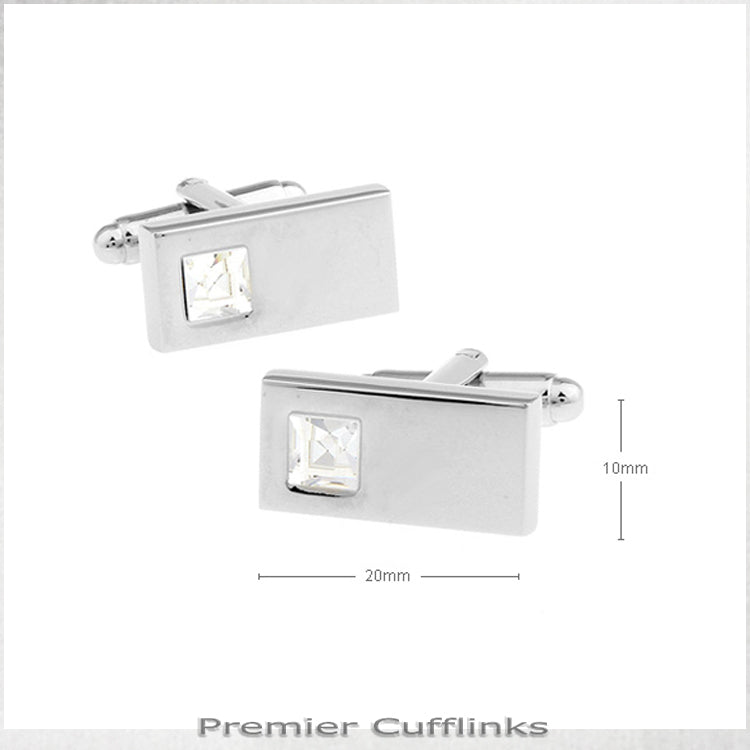 Silver Rectangle with Crystal Inset Cufflinks