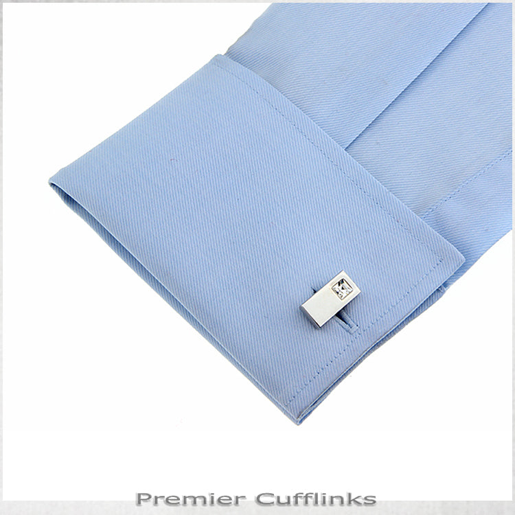 Silver Rectangle with Crystal Inset Cufflinks