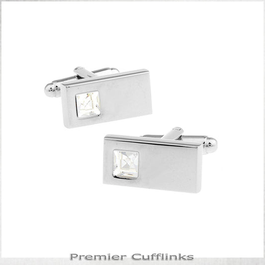 Silver Rectangle with Crystal Inset Cufflinks