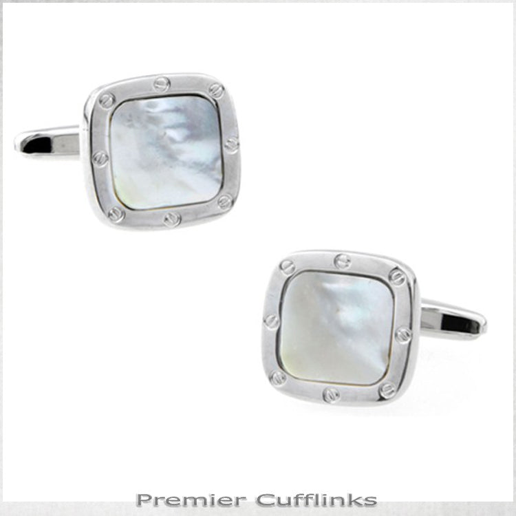 Silver With White Shell Inset Cufflinks