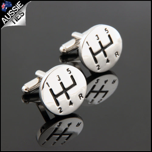Mens Silver Sports Gear Stick Cufflinks