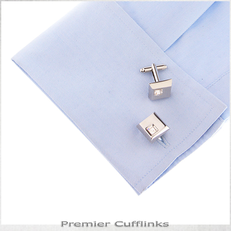 Silver Square with Crystal Inset Cufflinks