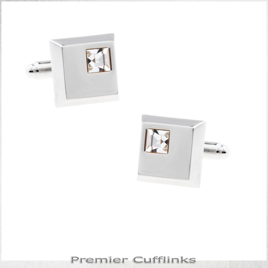 Silver Square with Crystal Inset Cufflinks