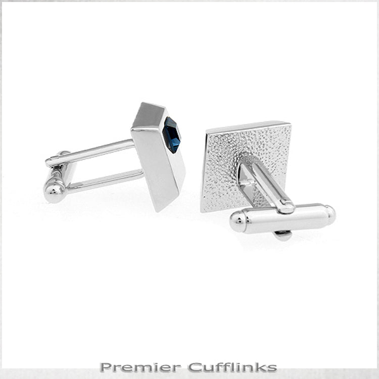 Silver Squares with Azure Blue Inset Cufflinks