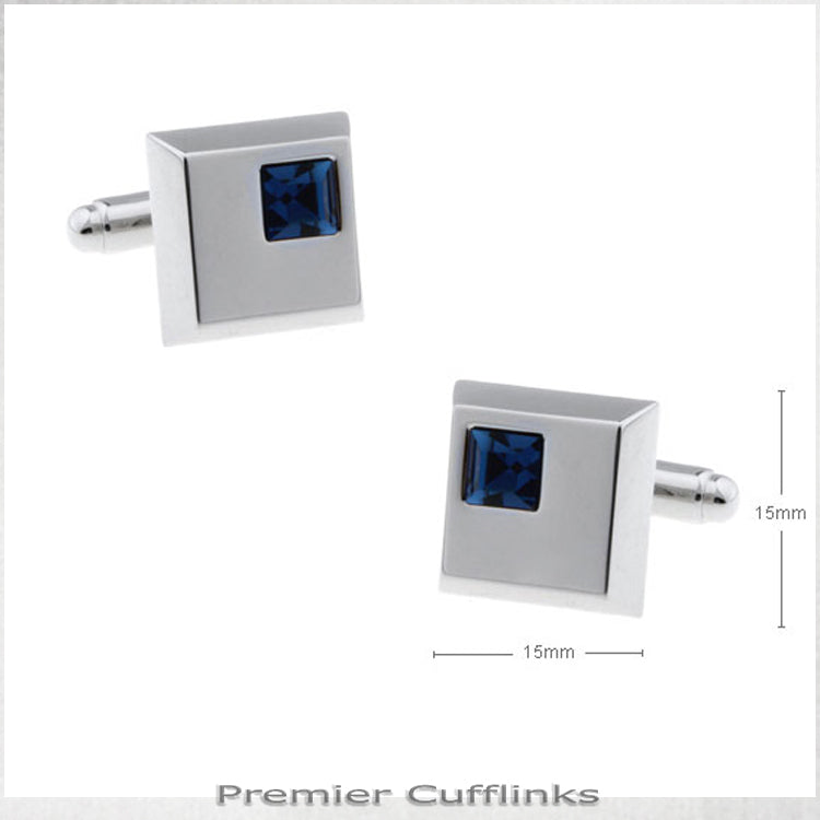Silver Squares with Azure Blue Inset Cufflinks