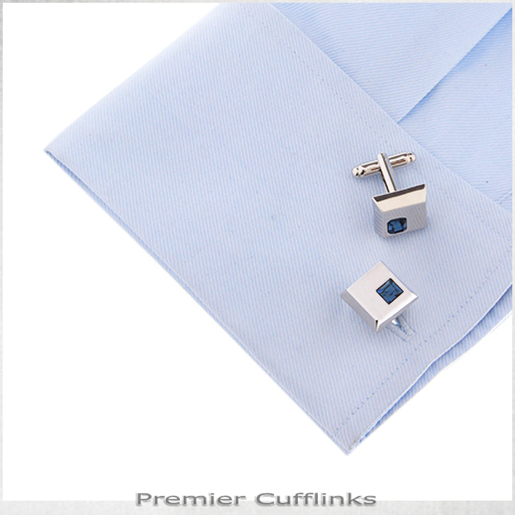 Silver Squares with Azure Blue Inset Cufflinks