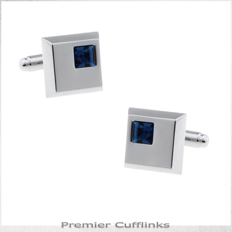 Silver Squares with Azure Blue Inset Cufflinks