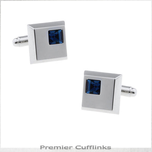 Silver Squares with Azure Blue Inset Cufflinks