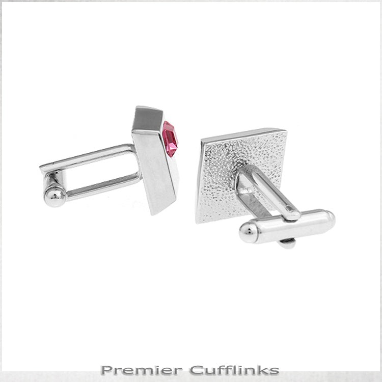 Silver Squares with Pink Inset Cufflinks