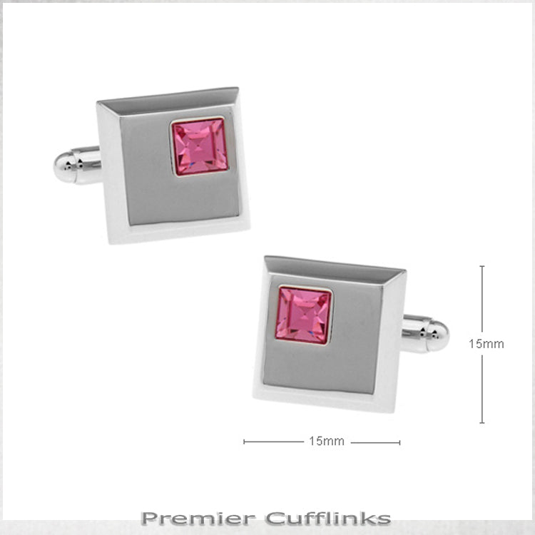 Silver Squares with Pink Inset Cufflinks