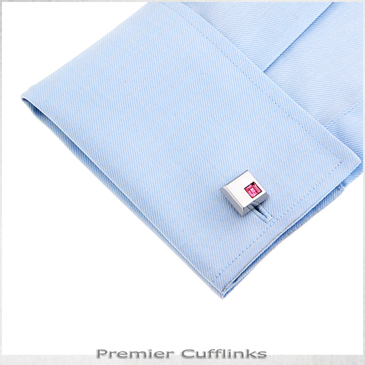 Silver Squares with Pink Inset Cufflinks