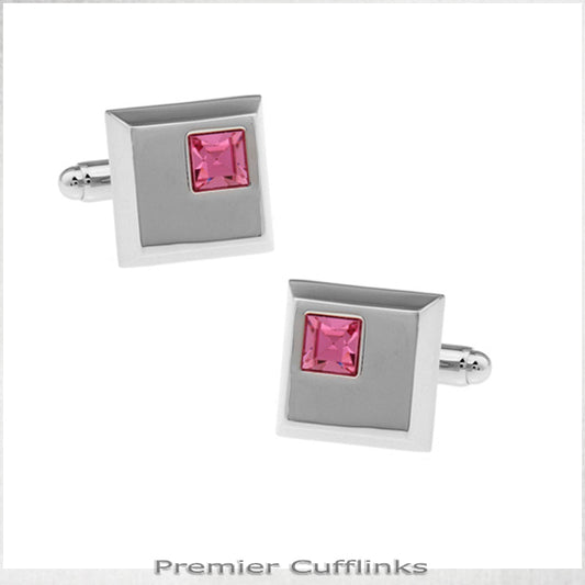 Silver Squares with Pink Inset Cufflinks