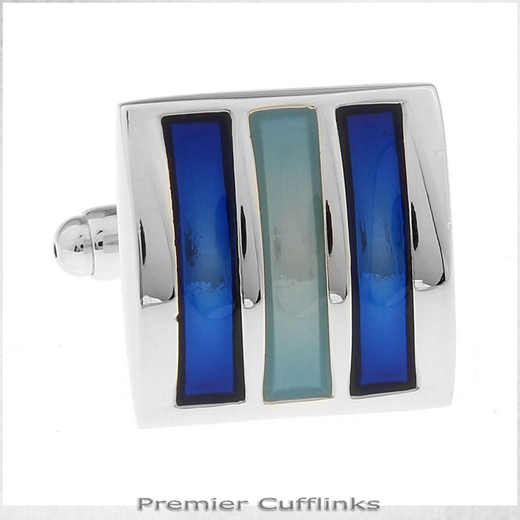 Silver Squares with Turquoise and Blue Bars Cufflinks