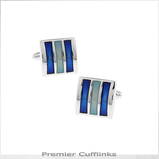 Silver Squares with Turquoise and Blue Bars Cufflinks