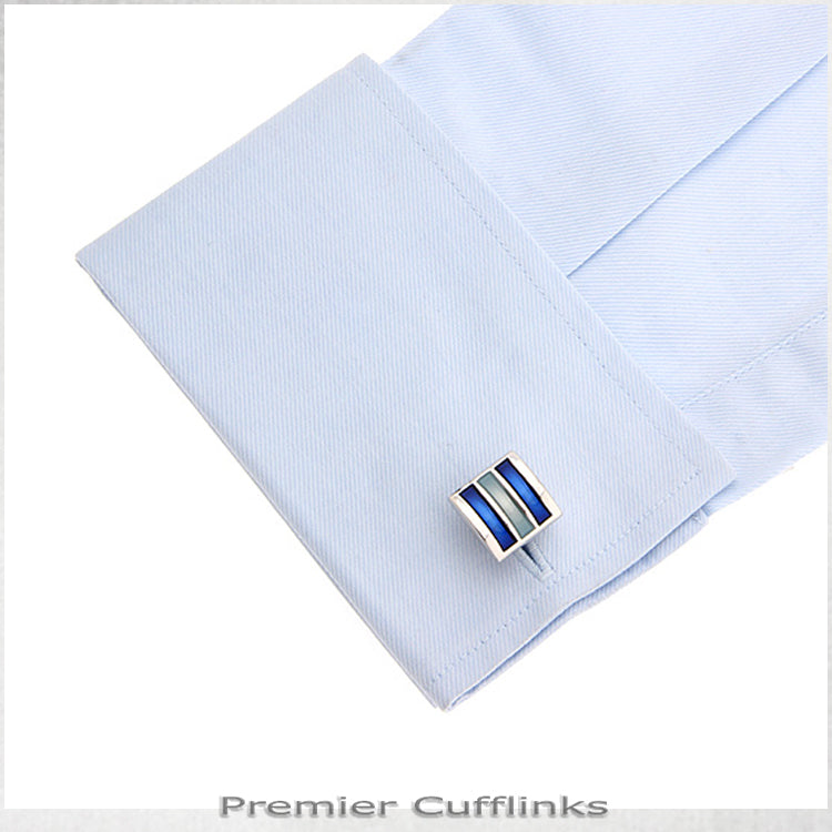 Silver Squares with Turquoise and Blue Bars Cufflinks