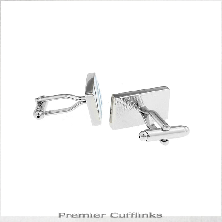 Silver with Black and Blue Diagonal Stripes Cufflinks