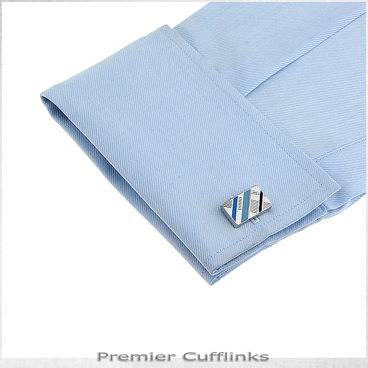 Silver with Black and Blue Diagonal Stripes Cufflinks