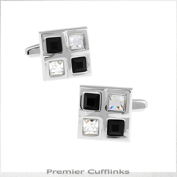 Silver with Black & Crystal insets Cufflinks