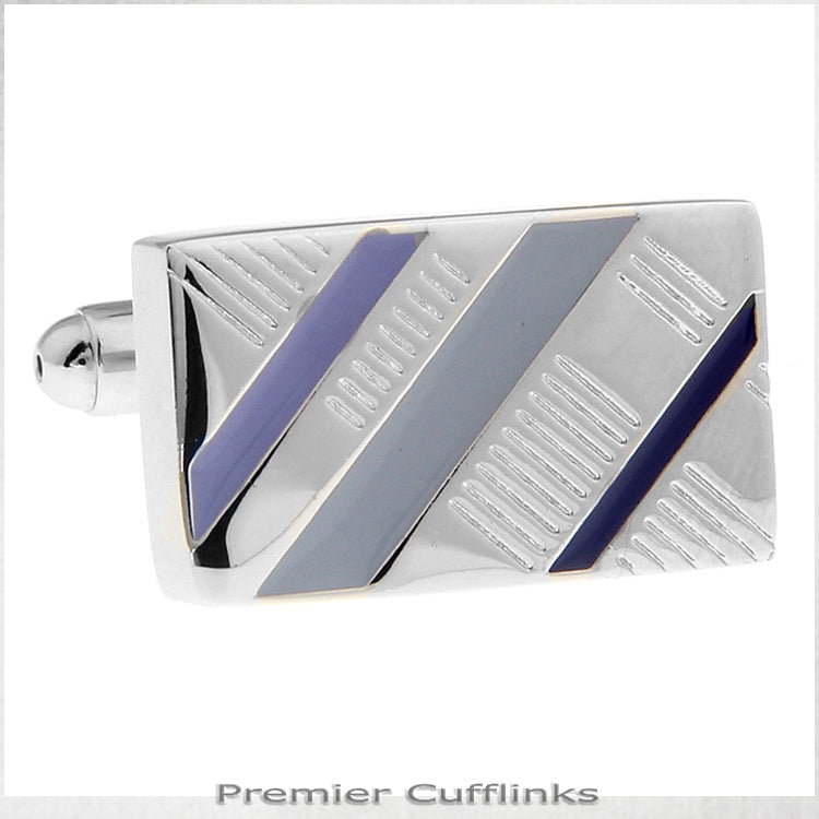 Silver With Black and Purple Diagonal Stripes Cufflinks