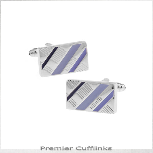 Silver With Black and Purple Diagonal Stripes Cufflinks