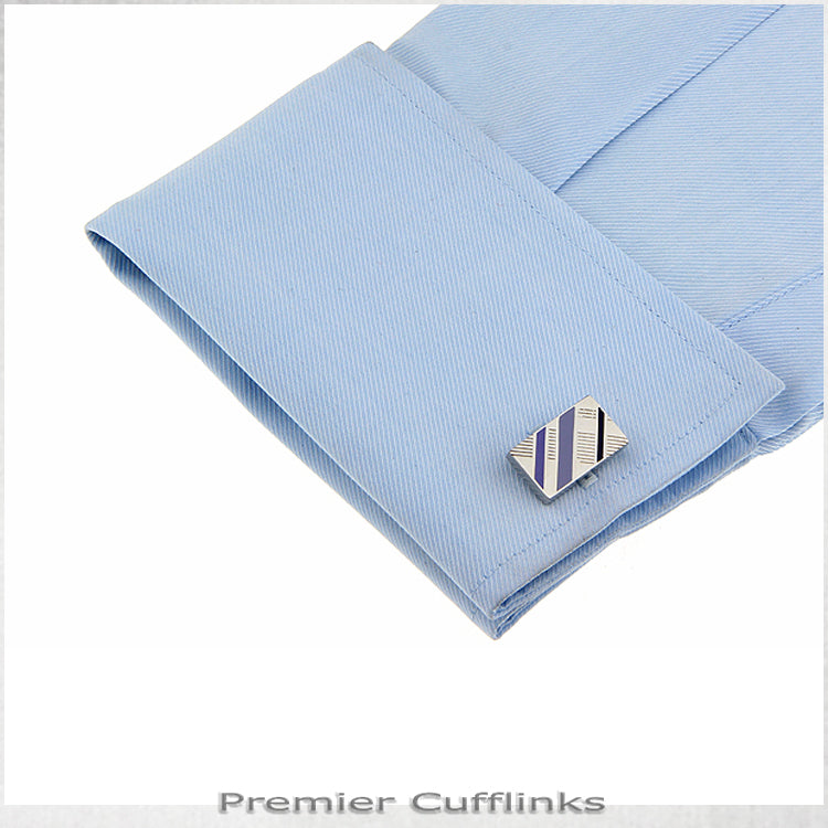 Silver With Black and Purple Diagonal Stripes Cufflinks