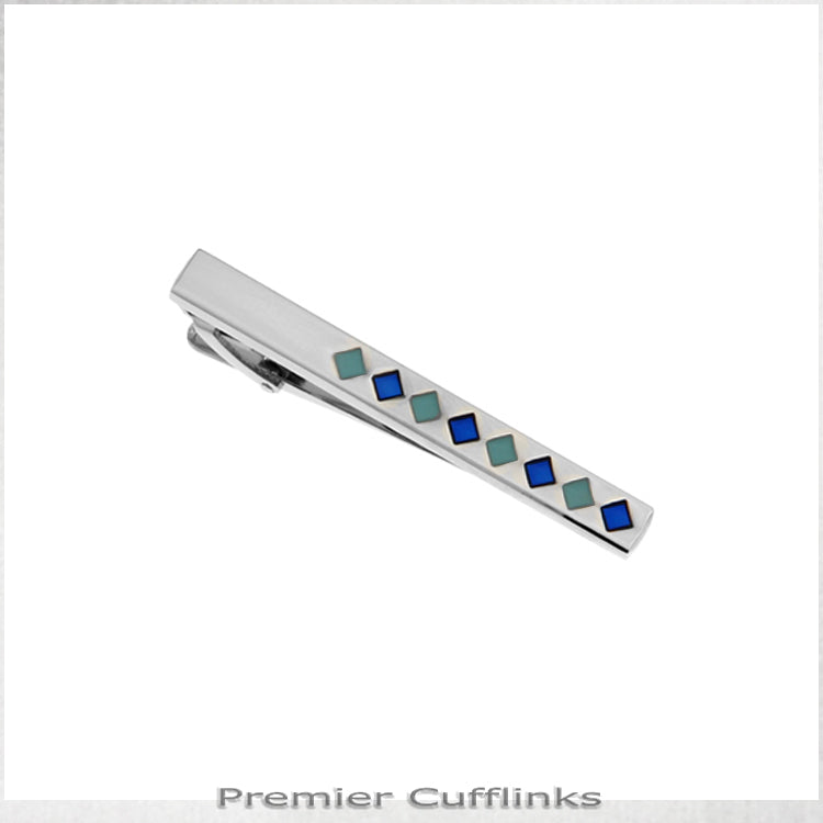 Silver with Green & Blue Diamonds Tie Clip
