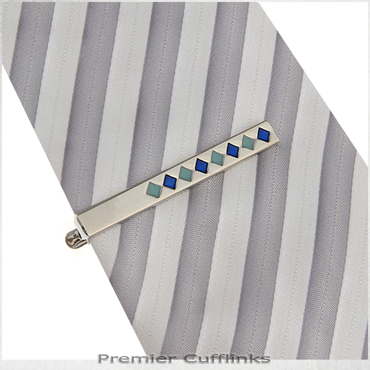 Silver with Green & Blue Diamonds Tie Clip