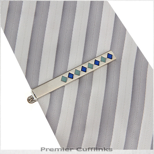 Silver with Green & Blue Diamonds Tie Clip