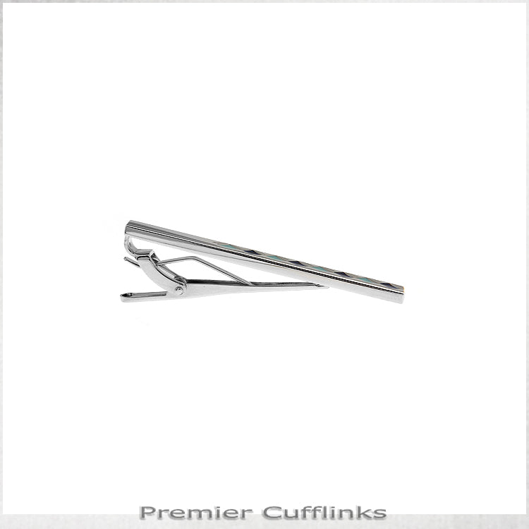 Silver with Green & Blue Diamonds Tie Clip