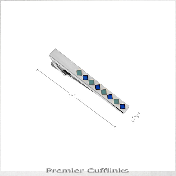 Silver with Green & Blue Diamonds Tie Clip