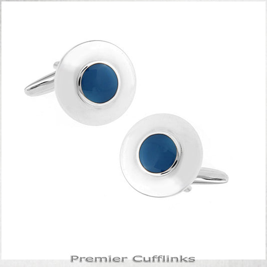 Silver With Azure Blue Inset Cufflinks