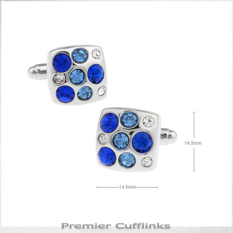 Silver With Blue Crystal Insets Cufflinks