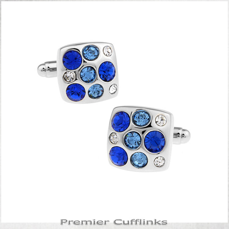 Silver With Blue Crystal Insets Cufflinks